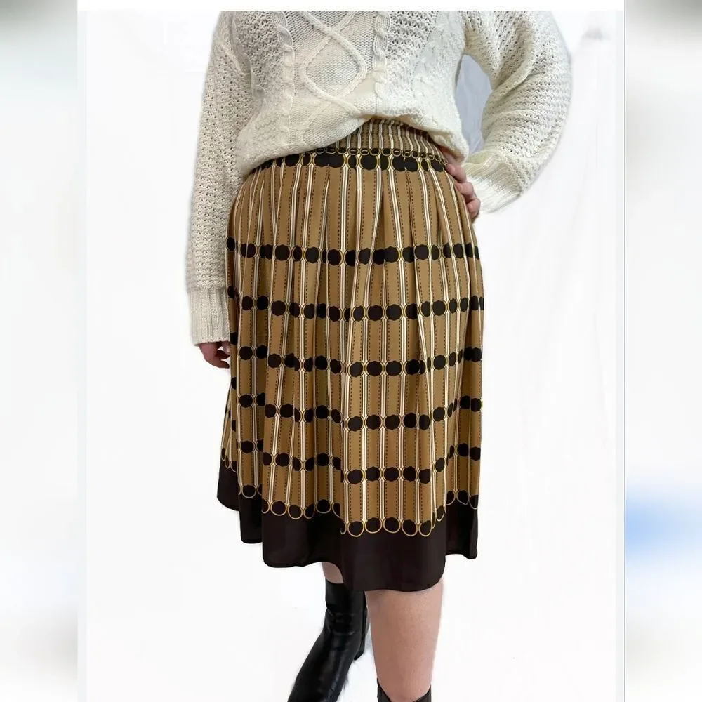 Talbots Brown Equestrian Stripe Pleated Midi Skirt Size 12